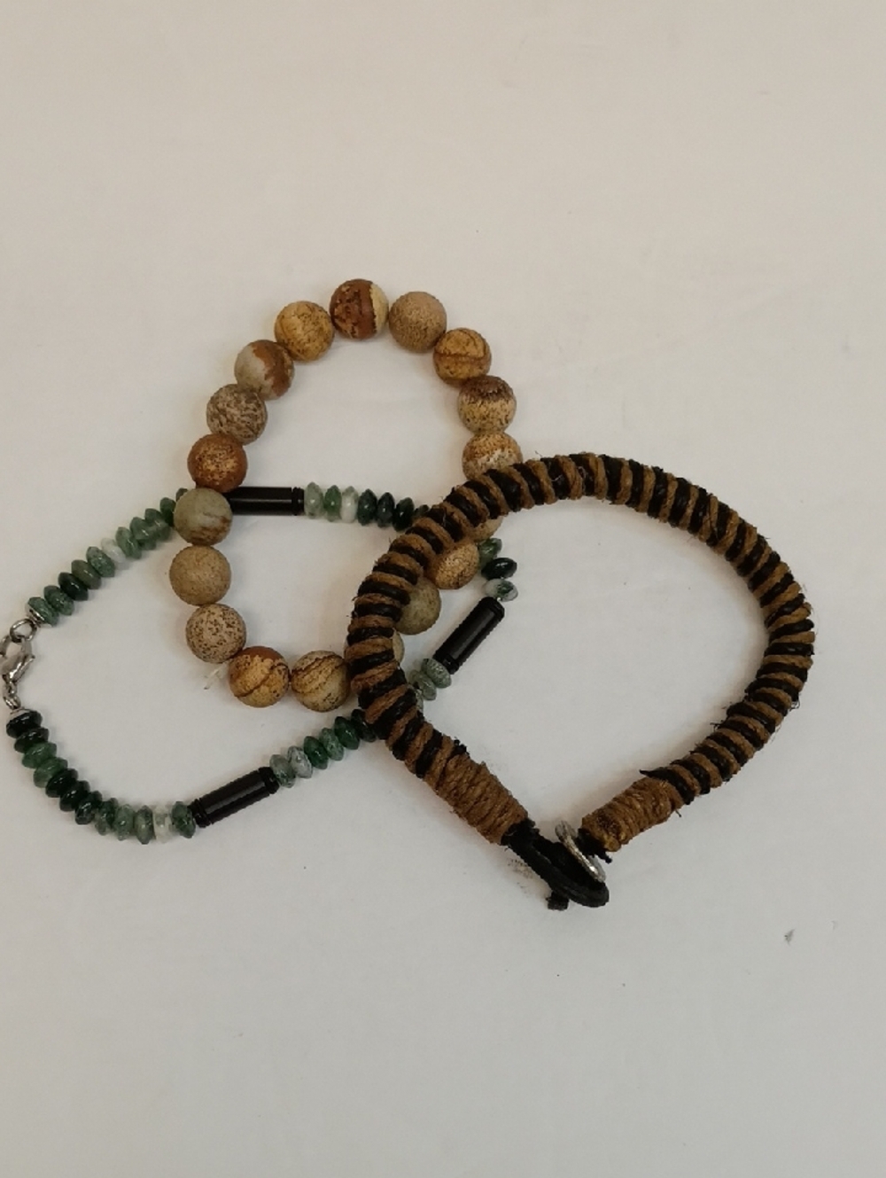 Beaded Bracelet Set Natural Stone Wood Stretch Stack Boho Layered 3 Piece